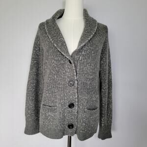 Bitten Wool Blend Chunky Cardigan Sz XL (SHRUNK) Gray Grandpacore Office Preppy